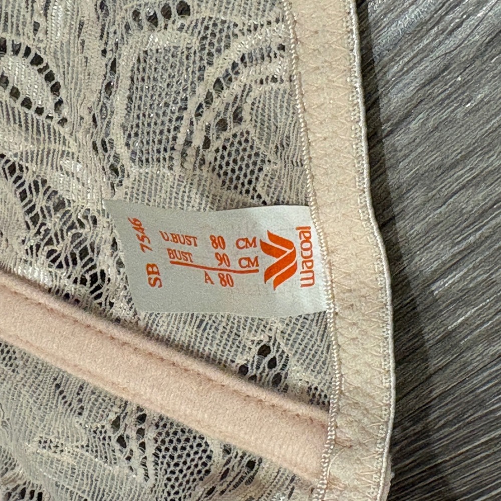 Vintage Wacoal Longline Lace Bra Peach Pink Pleated Underwire 32A Coquette Retro - Picture 12 of 13
